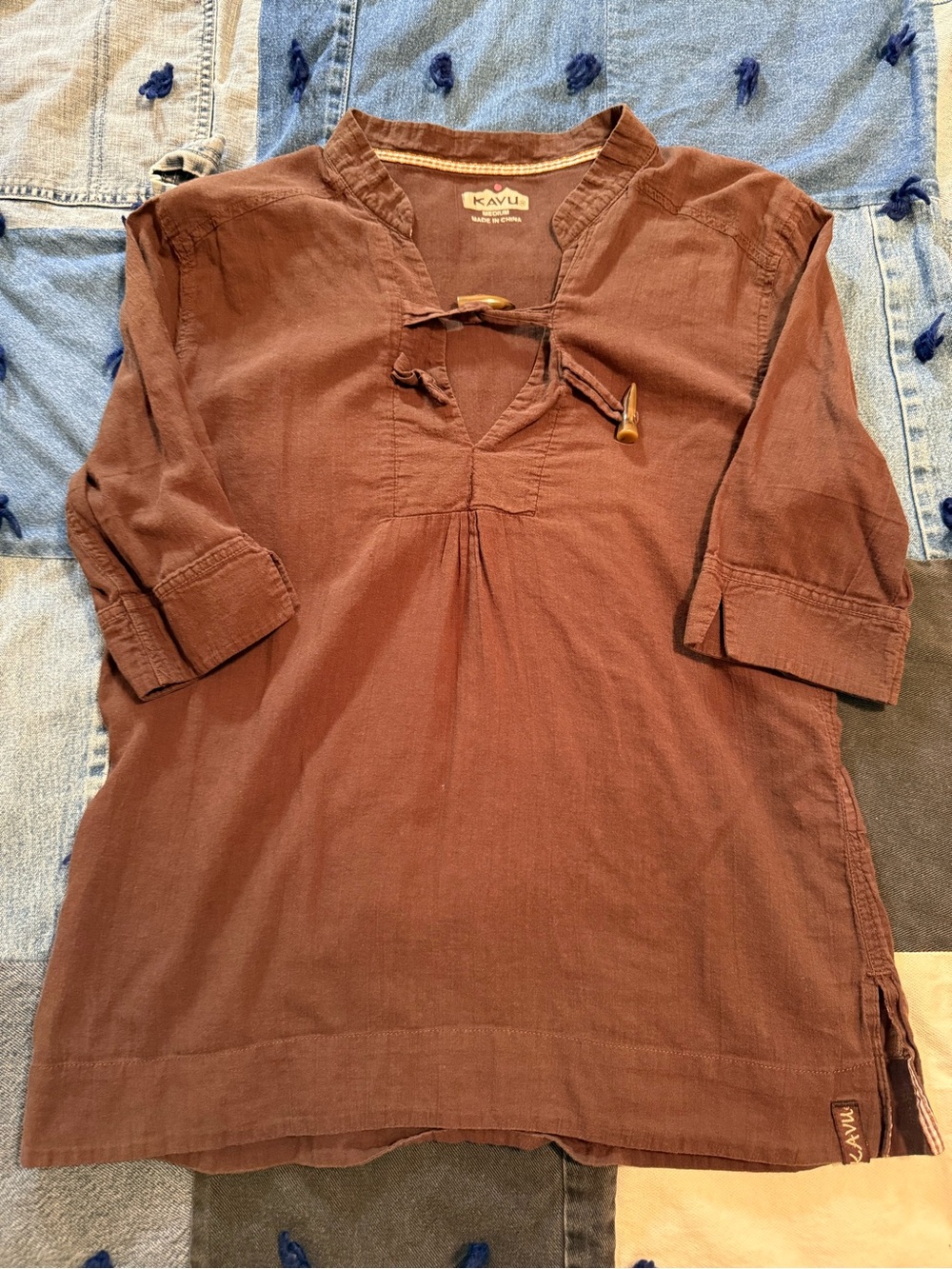 Women’s M Kavu Brown Short-Sleeve Tunic with Contrast Stitching